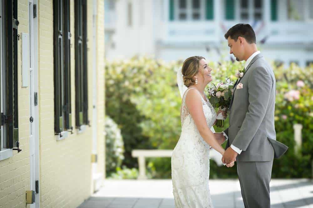 Bride and Groom first look at Congress Hall wedding venue in Cape May NJ