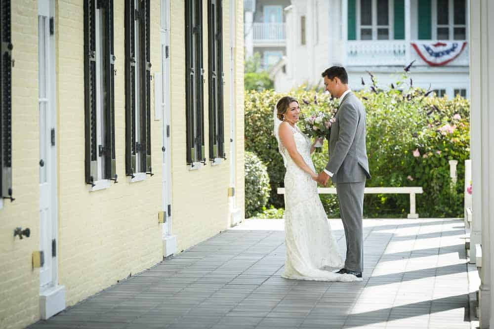 Couples First look outside Congress Hall wedding venue