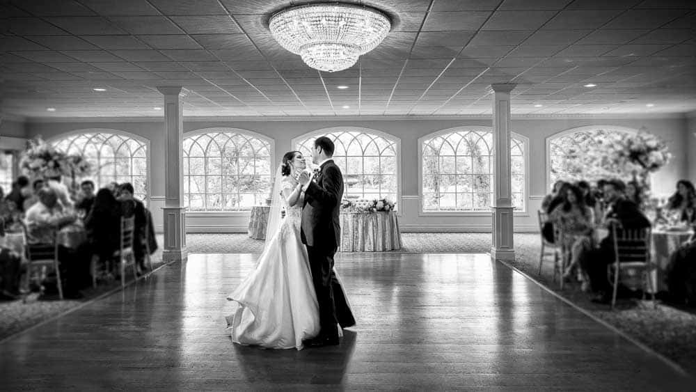 Gorgeous black and white image of the couple during their first dance at Bradford Estate.