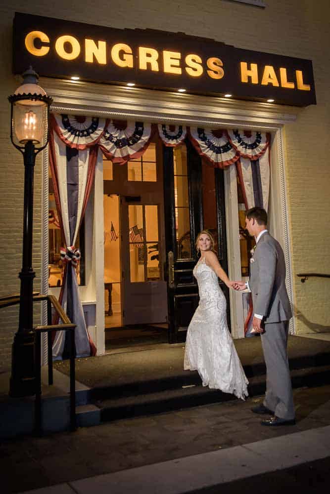 Bride and groom entering Congress Hall in Cape May NJ