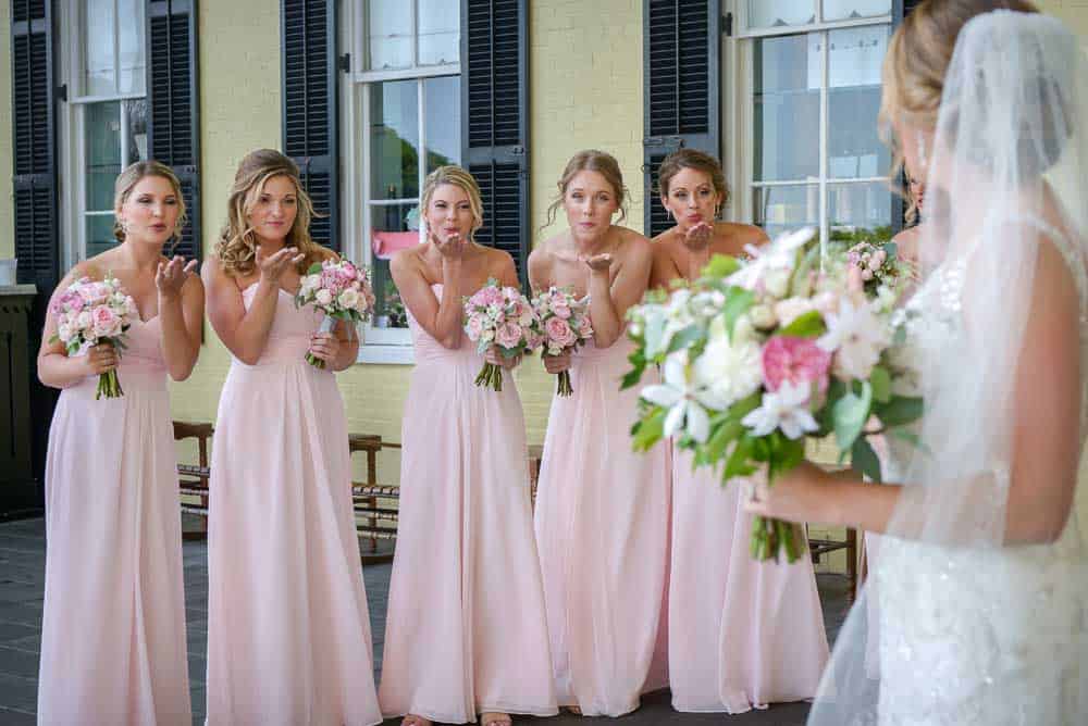 Brides first look with her bridesmaids at Congress Hall Cape May NJ