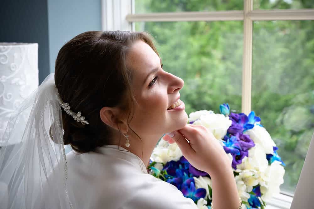 Bride during Bridal preparation at Bradford Estate Bridal suite.