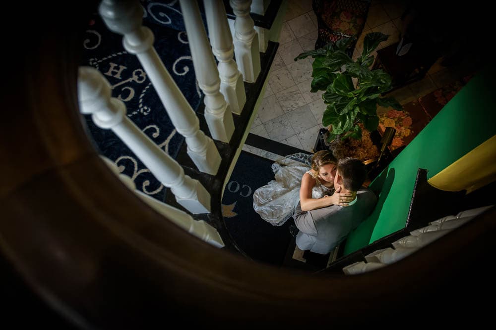 Bride and Groom embracing at Congress Hall in Cape May NJ