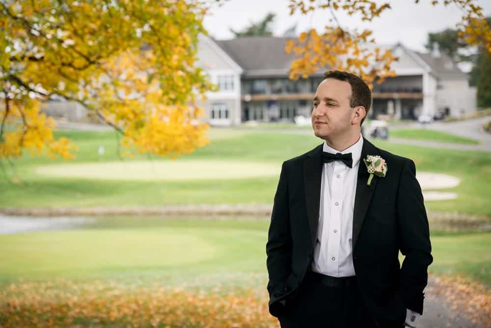 Groom waiting for his future bride to arrive for the first look Legacy Club at Woodcrest in Cherry Hill NJ