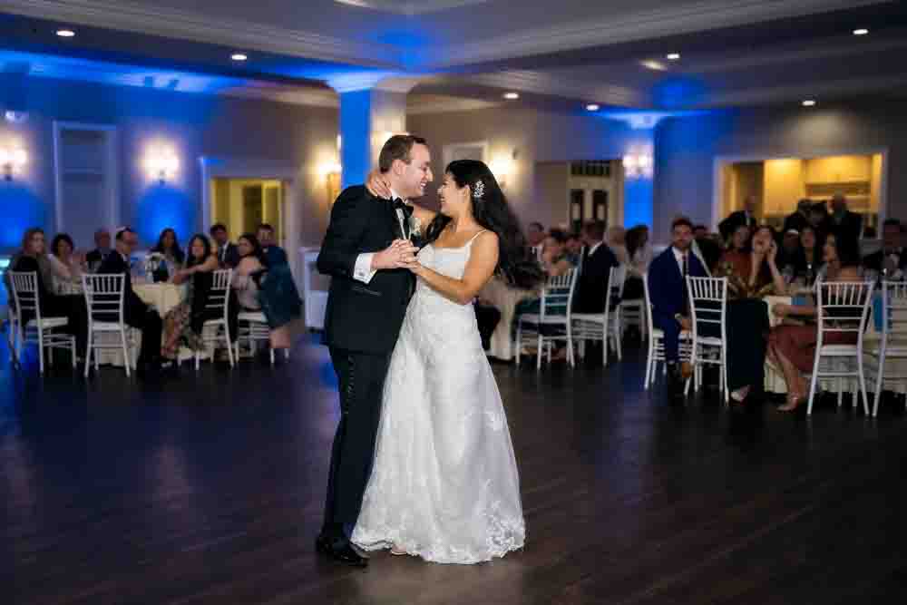 Bride and groom first dance during the beginning of the reception Legacy Club at Woodcrest in Cherry Hill NJ