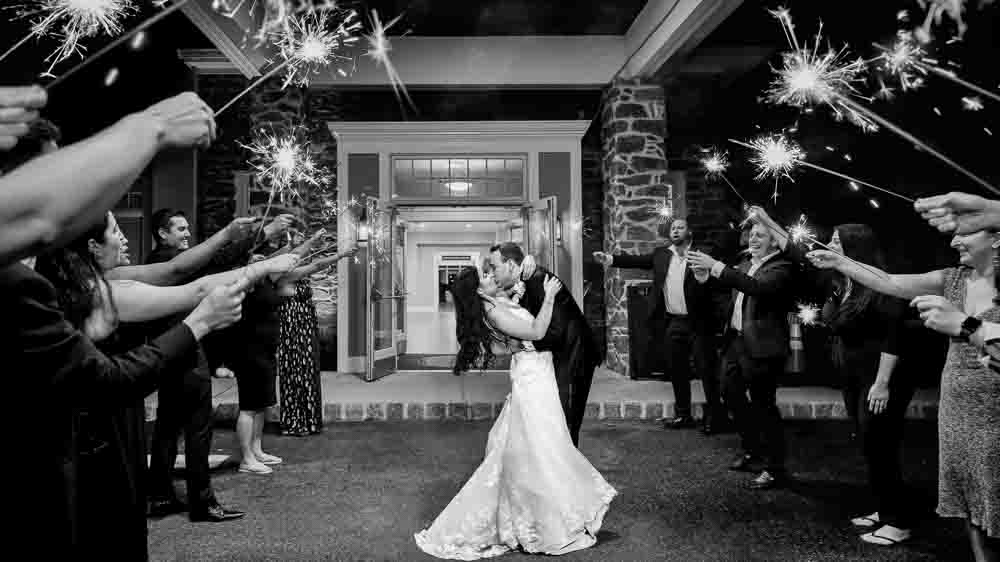 Bride and groom sparkler exit Legacy Club at Woodcrest in Cherry Hill NJ