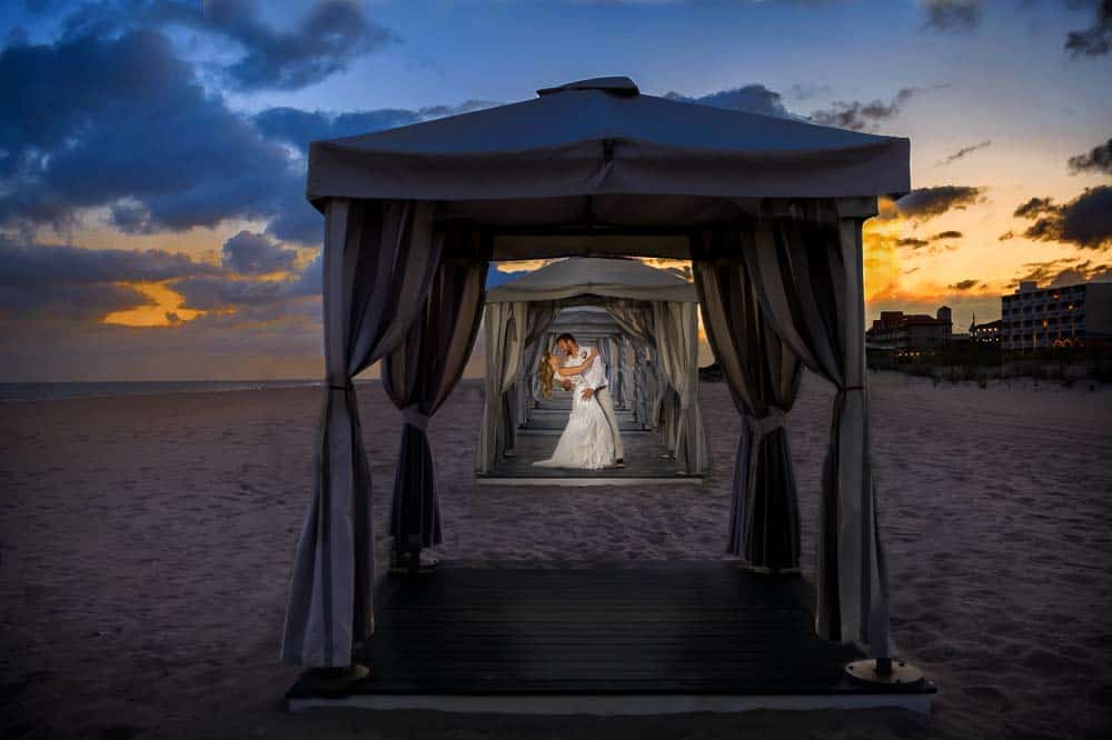 The Grand Hotel of Cape May sunset with bride and groom