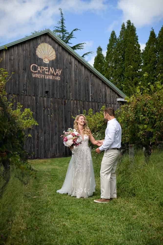 Bride and Groom first look at the Cape May Winery