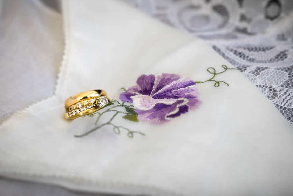 Rings on an embroidered napkin at Collingswood Grand Ballroom in Collingswood NJ