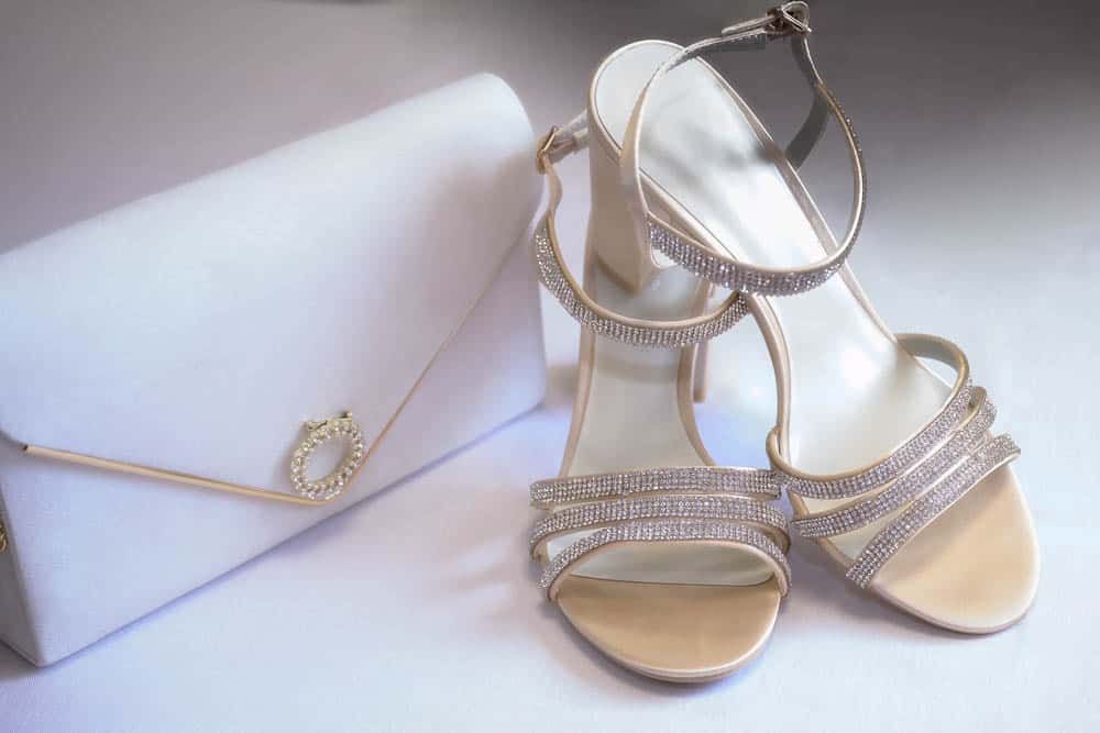 Detail image of wedding shoes and purse at Jericho National Golf-Club at New Hope PA