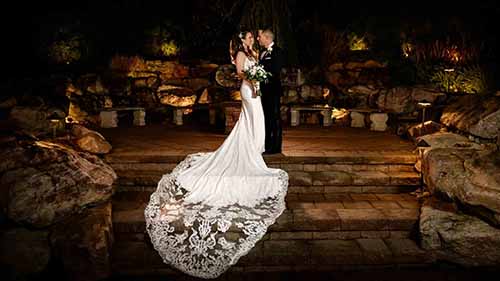 Formal bride and groom photo at The Merion courtyard.